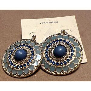 Design Fashion Blue Crystal Metal Earrings -- NWTS